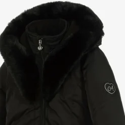 A Dee Coats & Jackets*Girls Black Padded Ruffle Hooded Coat