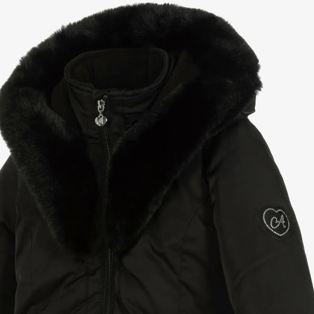 A Dee Coats & Jackets*Girls Black Padded Ruffle Hooded Coat