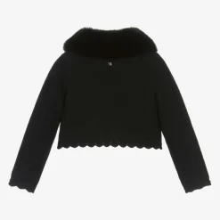 Abel amp; Lula Tops*Girls Black Plush Collar Cardigan