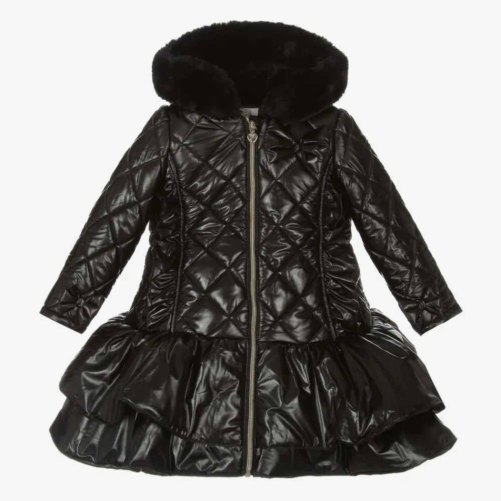 Caramelo Kids Coats & Jackets*Girls Black Quilted Hooded Coat