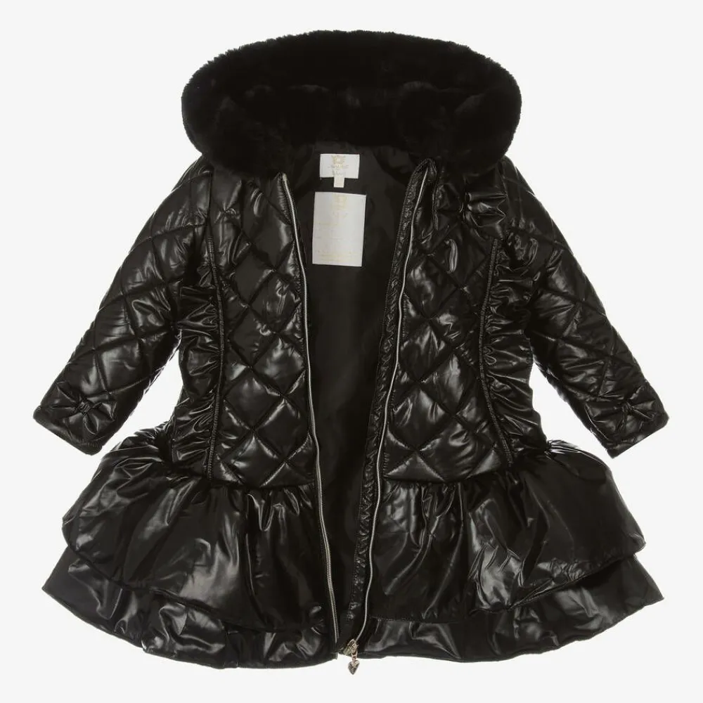 Caramelo Kids Coats & Jackets*Girls Black Quilted Hooded Coat