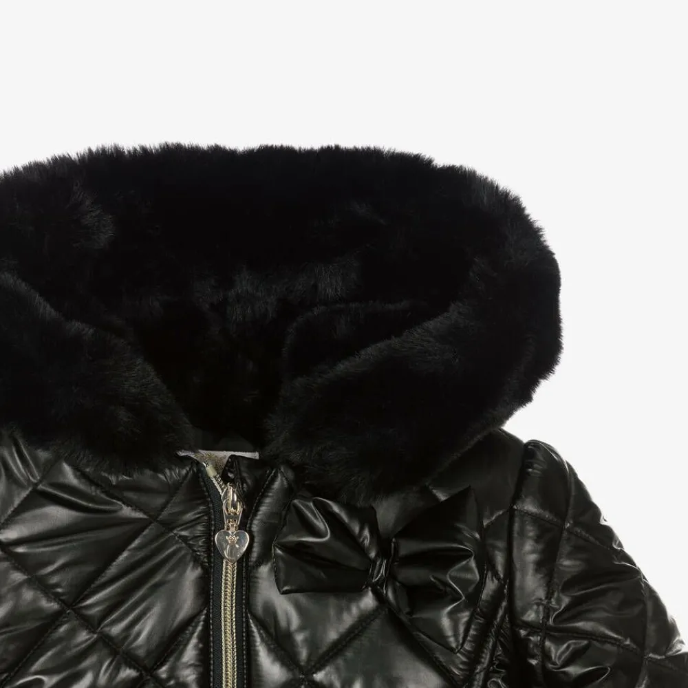 Caramelo Kids Coats & Jackets*Girls Black Quilted Hooded Coat