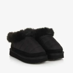 Monnalisa Boots|Boots*Girls Black Ripstop & Faux Fur Slip-On Boots
