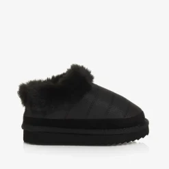 Monnalisa Boots|Boots*Girls Black Ripstop & Faux Fur Slip-On Boots