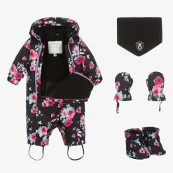 Deux par Deux Snowwear|Coats & Jackets*Girls Black Roses Snowsuit Set
