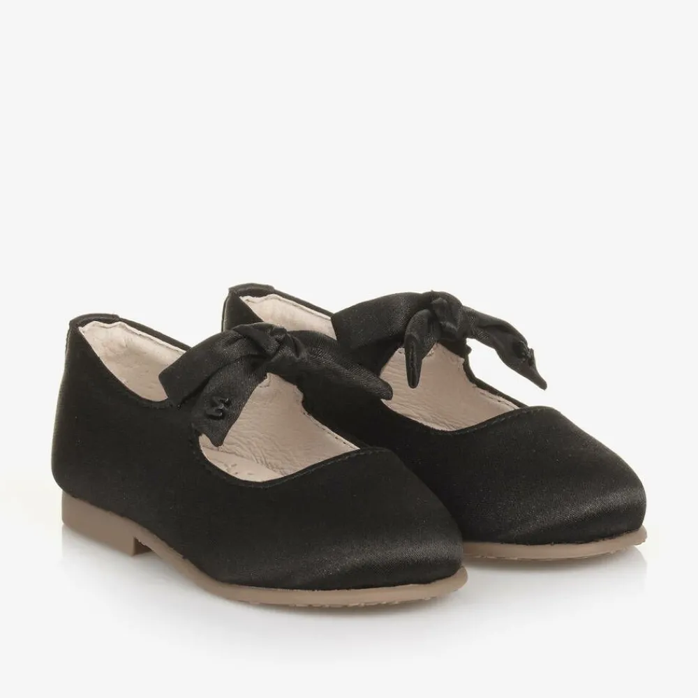 Mayoral Bar Shoes|Bar Shoes*Girls Black Satin Bow Shoes