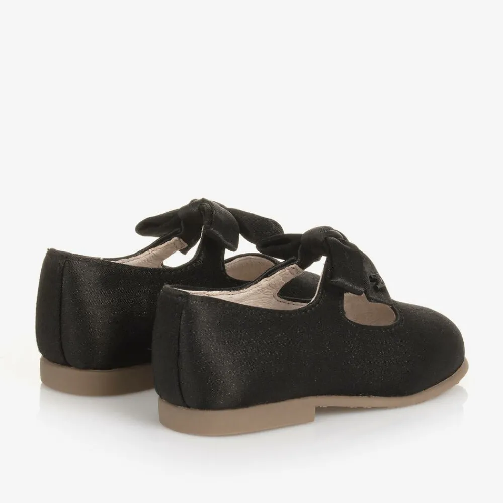 Mayoral Bar Shoes|Bar Shoes*Girls Black Satin Bow Shoes