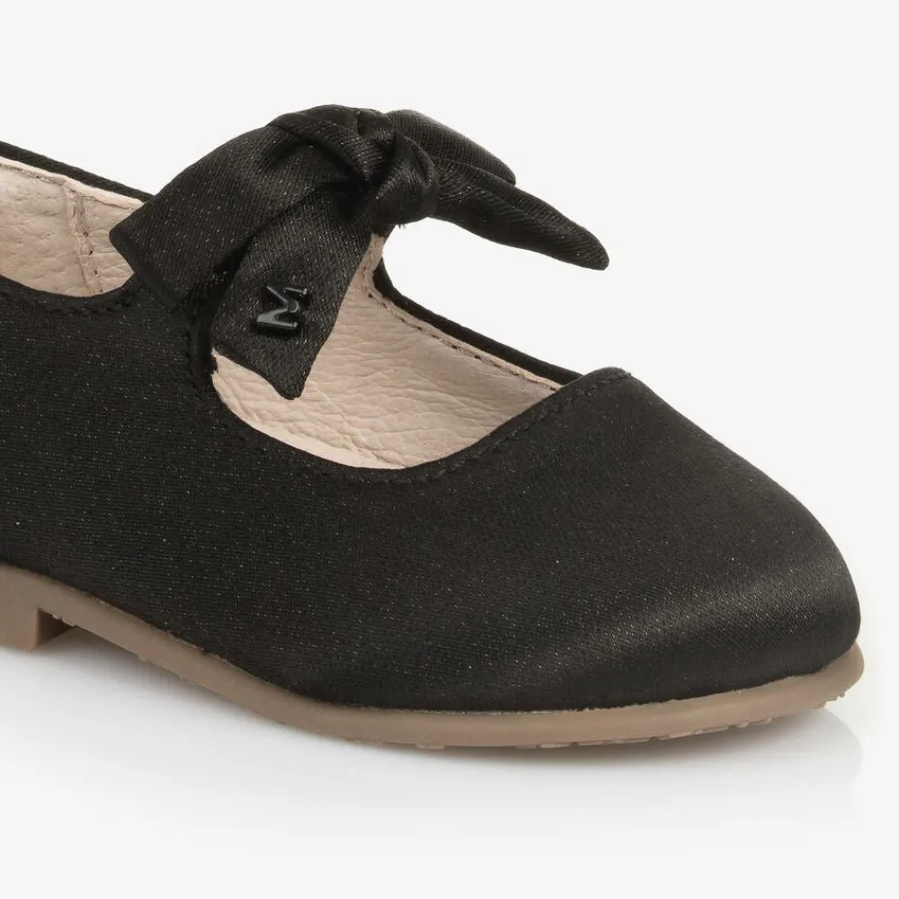 Mayoral Bar Shoes|Bar Shoes*Girls Black Satin Bow Shoes