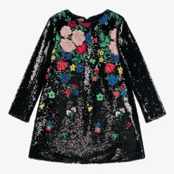 Elie Saab Dresses*Girls Black Sequin Embroidered Floral Dress