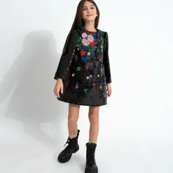 Elie Saab Dresses*Girls Black Sequin Embroidered Floral Dress