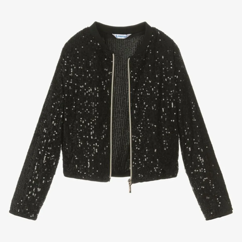 Mayoral Tops*Girls Black Sequin Zip-Up Top