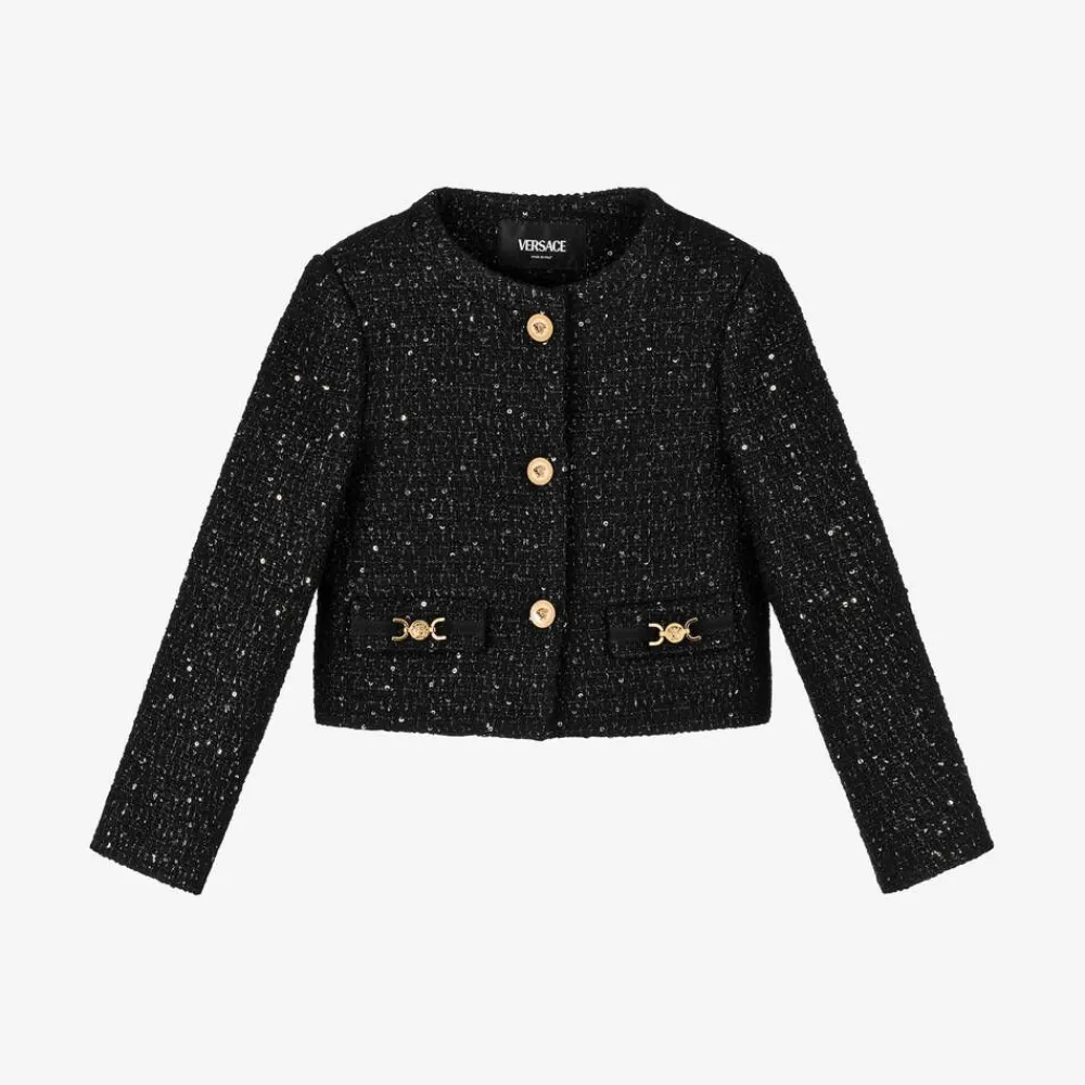 Versace Coats & Jackets*Girls Black Sequinned Tweed Jacket