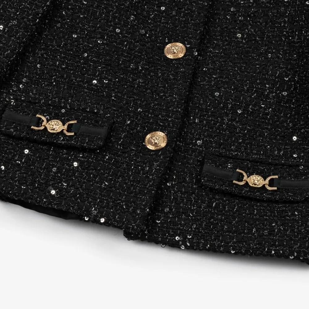 Versace Coats & Jackets*Girls Black Sequinned Tweed Jacket