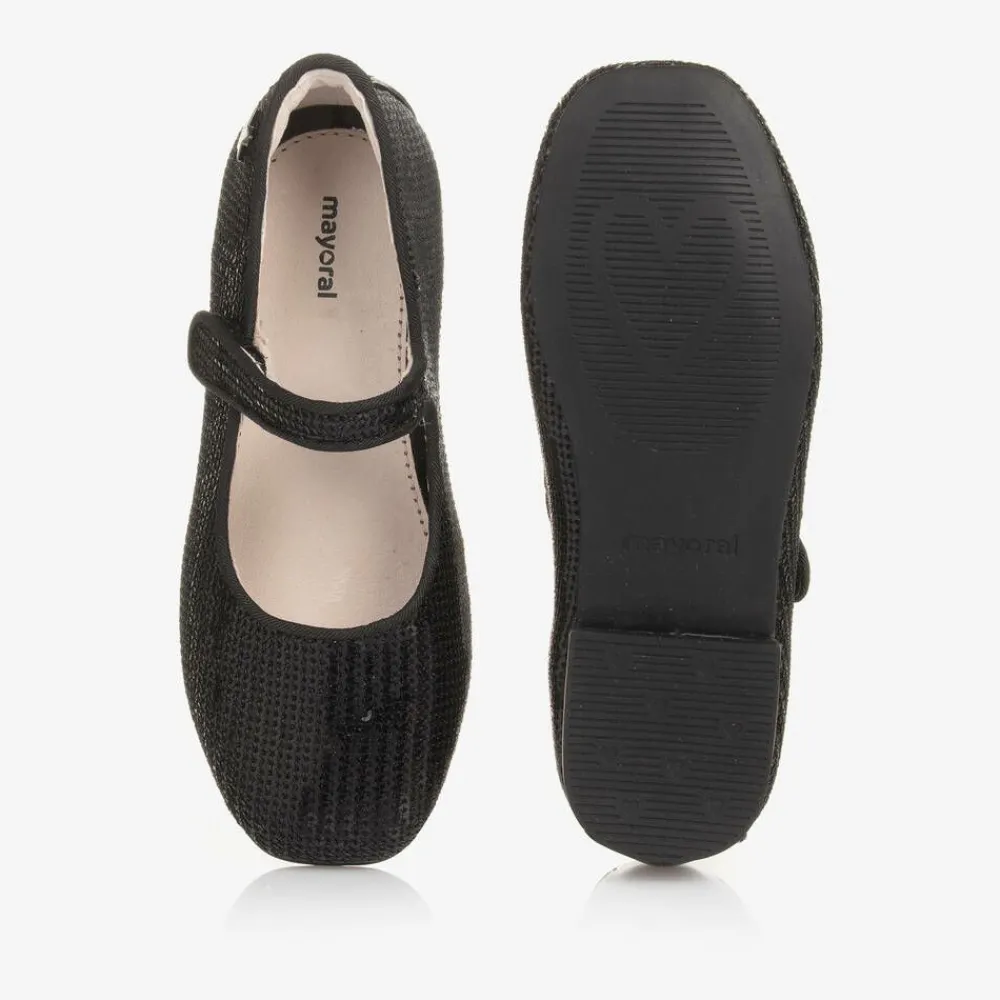 Mayoral Bar Shoes|Bar Shoes*Girls Black Sequinned Velcro Shoes