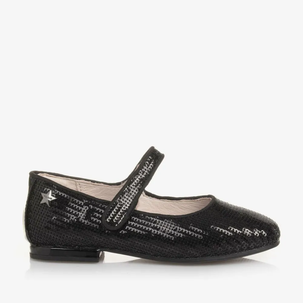 Mayoral Bar Shoes|Bar Shoes*Girls Black Sequinned Velcro Shoes
