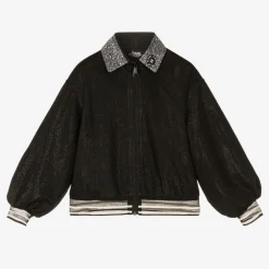 KARL LAGERFELD KIDS Tops*Girls Black Sparkly Zip-Up Top