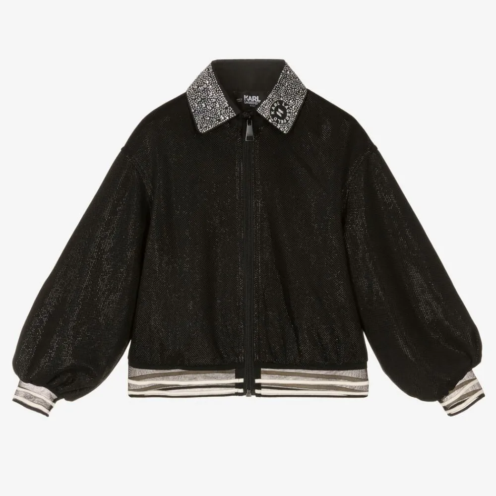 KARL LAGERFELD KIDS Tops*Girls Black Sparkly Zip-Up Top
