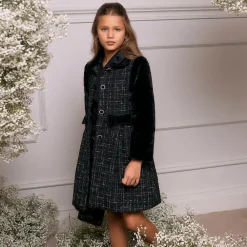 Patachou Coats & Jackets*Girls Black Tweed & Faux Fur Coat