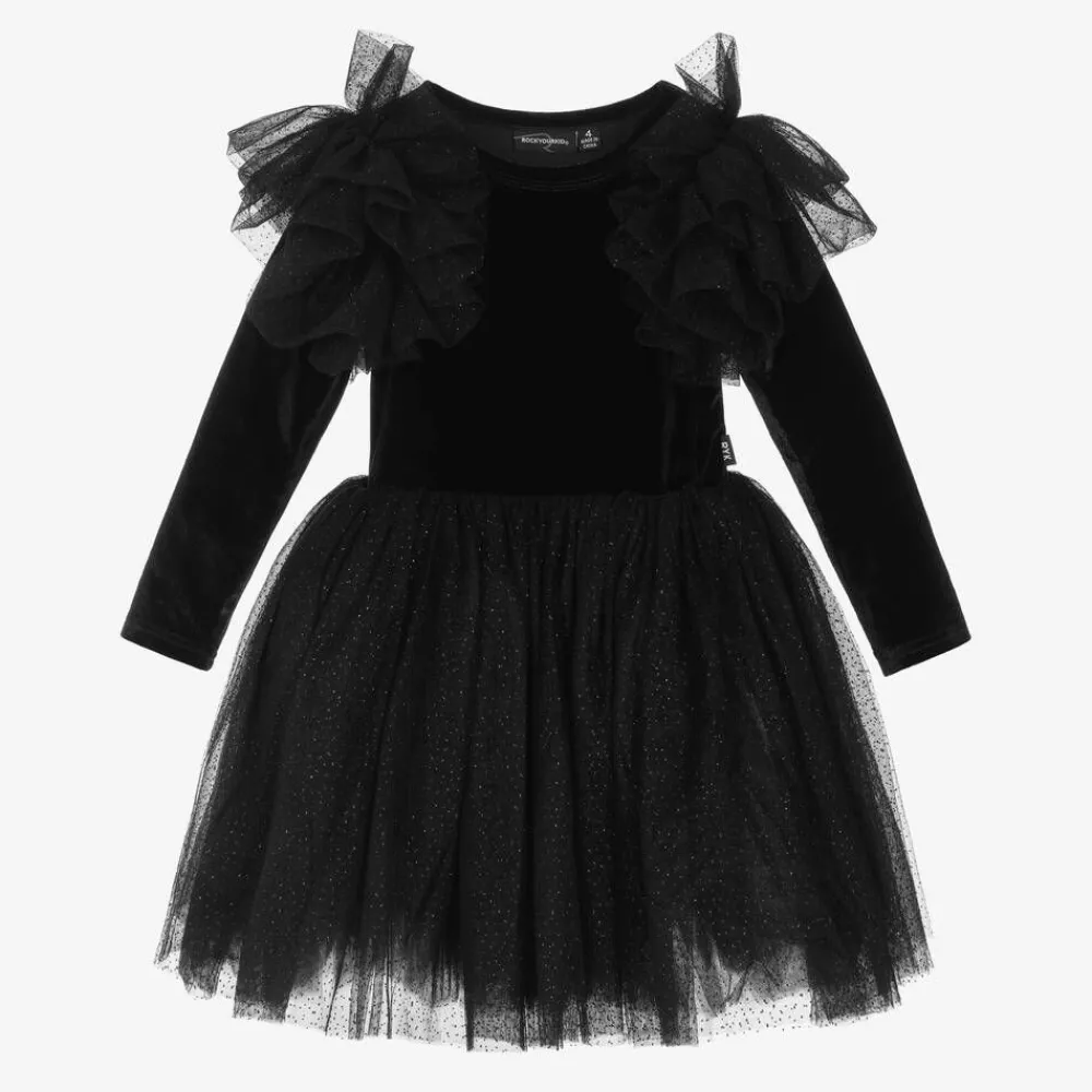 Rock Your Baby Dresses*Girls Black Velour & Tulle Dress