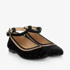Childrensalon Occasions Bar Shoes|Bar Shoes*Girls Black Velvet Studded Shoes