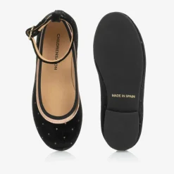 Childrensalon Occasions Bar Shoes|Bar Shoes*Girls Black Velvet Studded Shoes