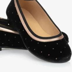 Childrensalon Occasions Bar Shoes|Bar Shoes*Girls Black Velvet Studded Shoes