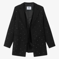 MSGM Coats & Jackets*Girls Black Viscose Rhinestone Blazer