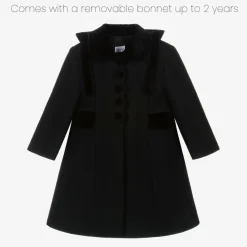 Ancar Coats & Jackets*Girls Black Wool & Velvet Coat