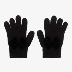 Catya Gloves & Mittens*Girls Black Wool Knit Bow Gloves