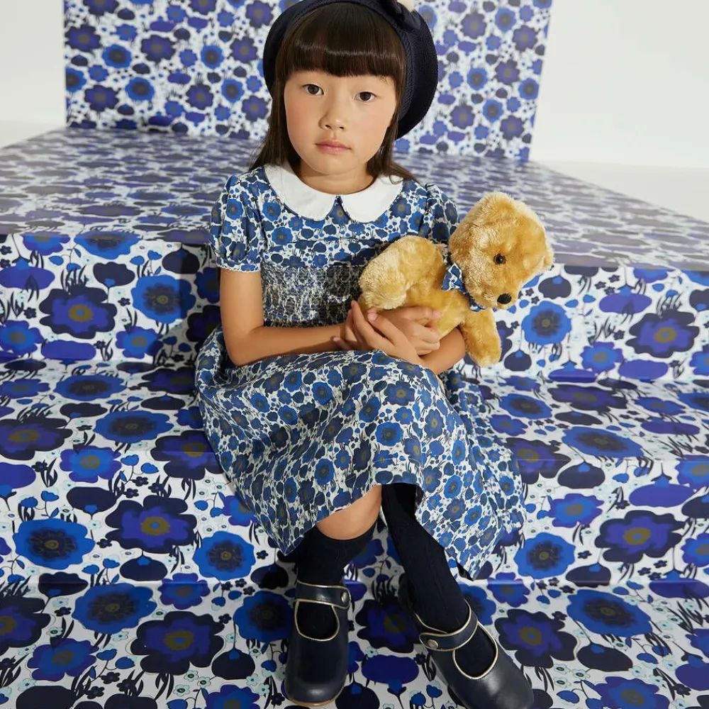 Childrens Classics Bar Shoes*Girls Blue & Gold Shoes