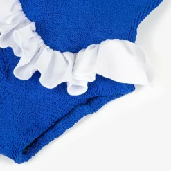 Hunza G Swimwear*Girls Blue & White Crinkle Frill Swimsuit RoyalBlue