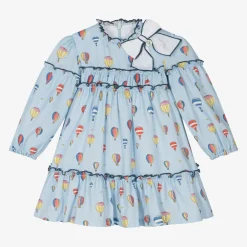 Foque Dresses*Girls Blue Cotton Balloon Dress