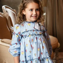 Foque Dresses*Girls Blue Cotton Balloon Dress