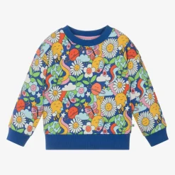 Frugi Tops*Girls Blue Cotton Floral Sweatshirt
