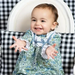 Foque Dresses*Girls Blue Cotton Floral Dress