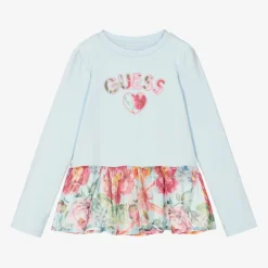 Guess Tops*Girls Blue Cotton Floral Top