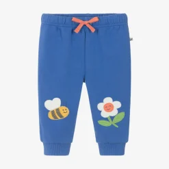 Frugi Trousers*Girls Blue Cotton Flower-Patch Joggers