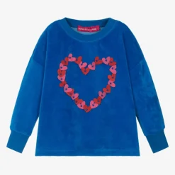 Agatha Ruiz de la Prada Tops*Girls Blue Cotton Velour Heart Top