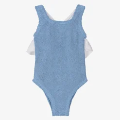 Hunza G Swimwear*Girls Blue Crinkle Frill Swimsuit Cornflower