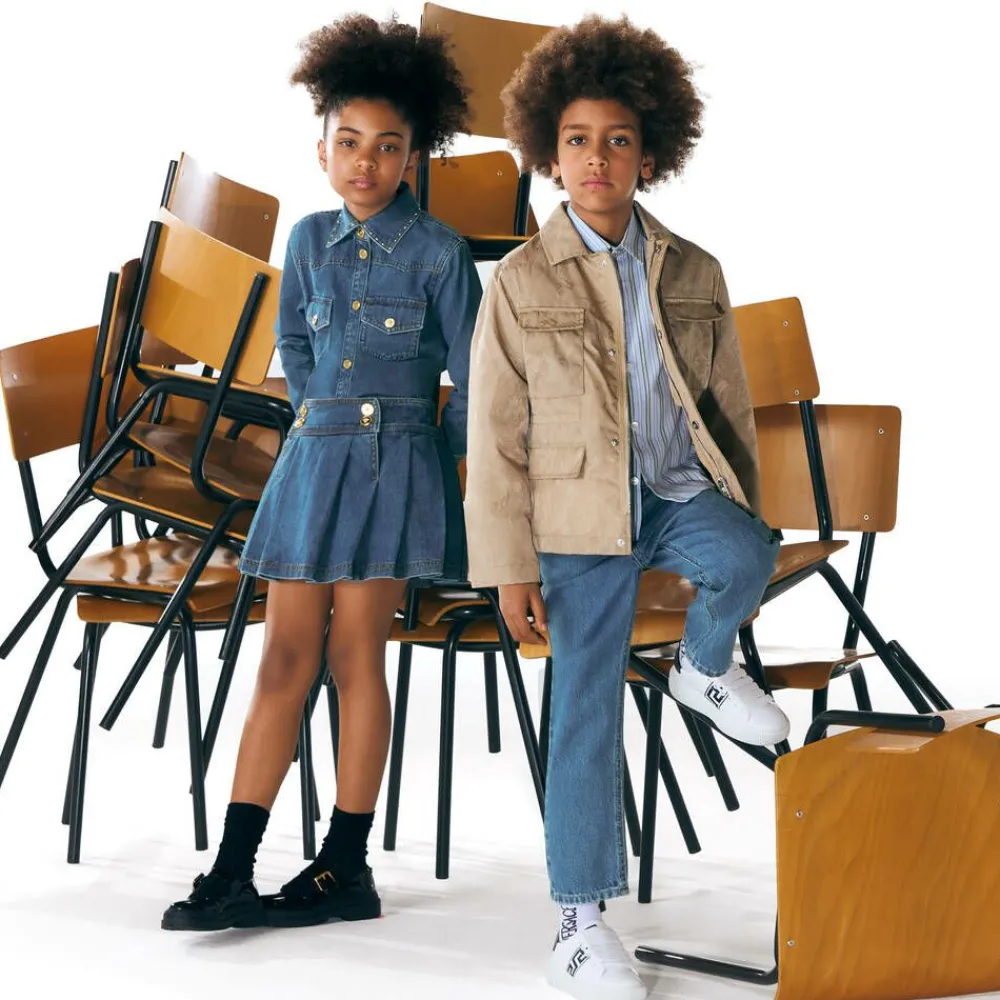 Versace Skirts*Girls Blue Denim Medusa Buttons Skirt