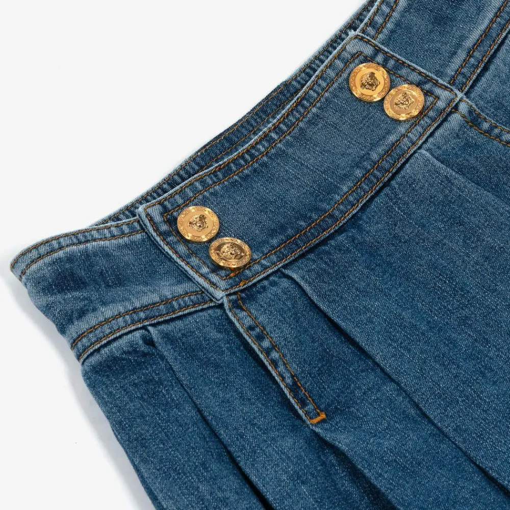 Versace Skirts*Girls Blue Denim Medusa Buttons Skirt
