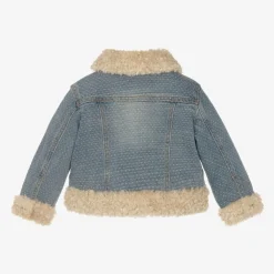 Monnalisa Coats & Jackets*Girls Blue Denim Teddy Bear Jacket