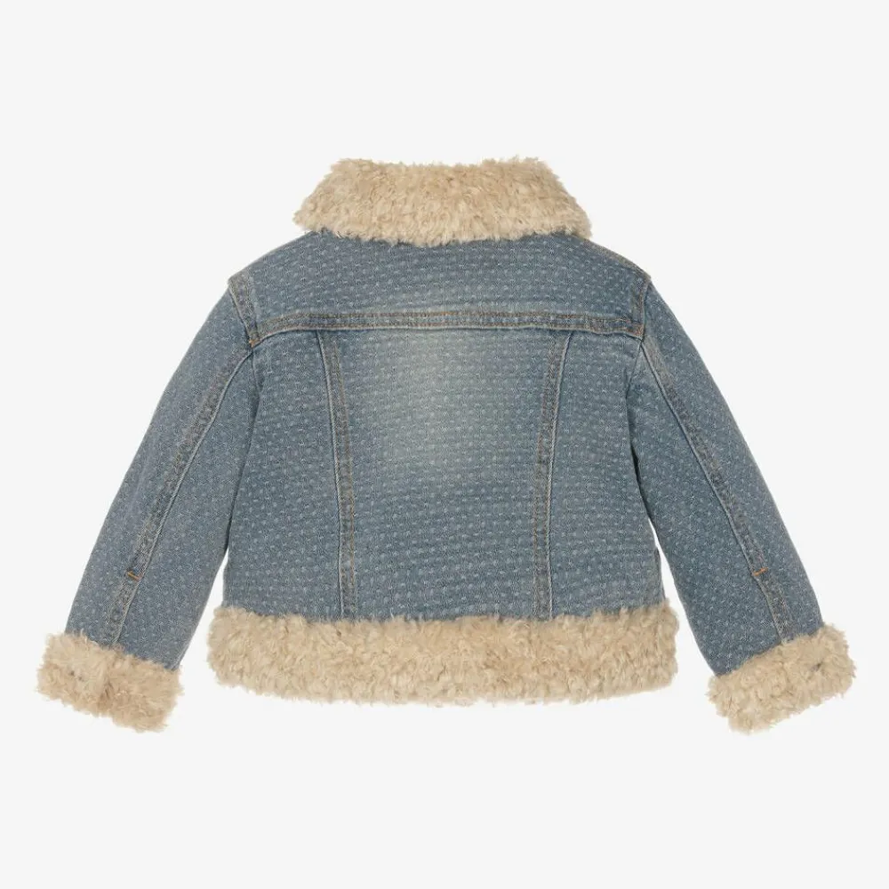 Monnalisa Coats & Jackets*Girls Blue Denim Teddy Bear Jacket