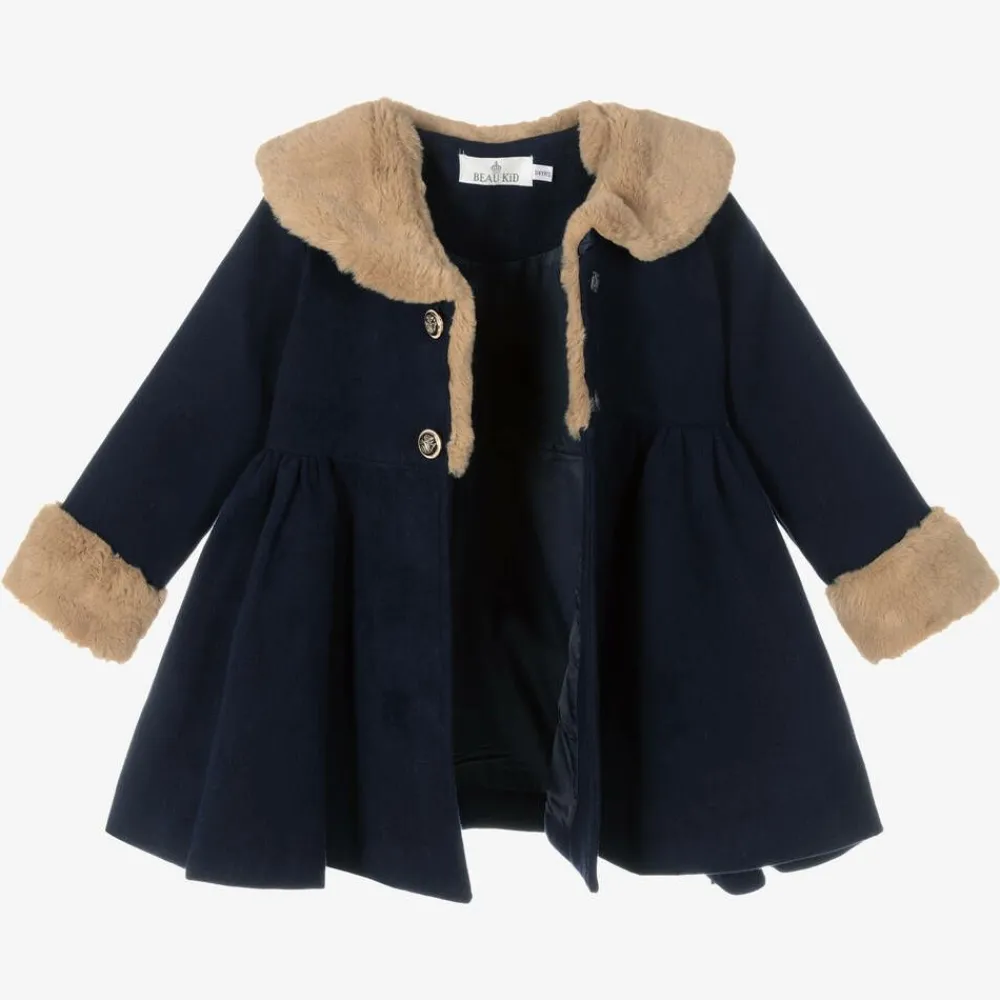 Beau KiD Coats & Jackets*Girls Blue Faux Fur Coat & Hat