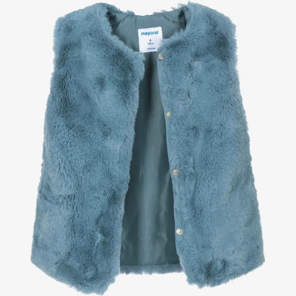 Mayoral Coats & Jackets*Girls Blue Faux Fur Gilet
