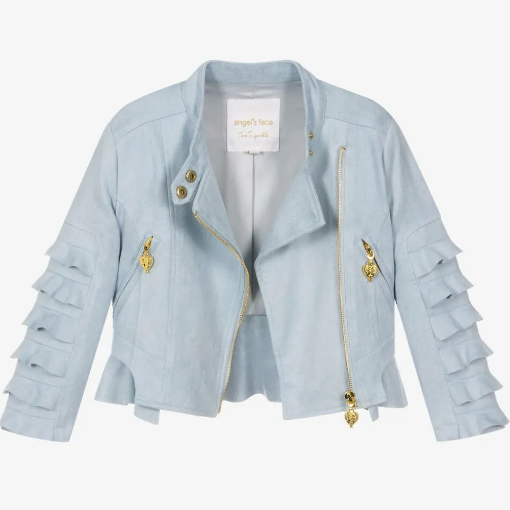 Angels Face Coats & Jackets*Girls Faux Suede Biker Jacket Blue