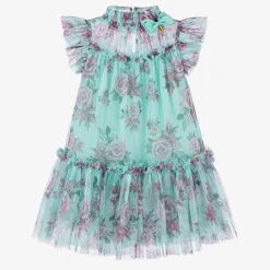Angels Face Dresses*Girls Blue Floral Dress Aqua