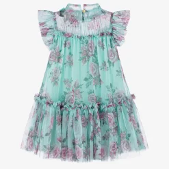 Angels Face Dresses*Girls Blue Floral Dress Aqua