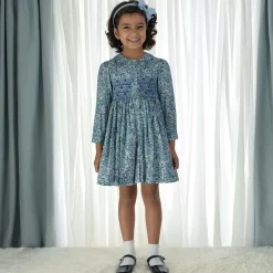 Rachel Riley Dresses*Girls Blue Floral Smocked Cotton Dress