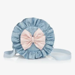 Hucklebones London Bags*Girls Blue Glitter & Pink Bow Bag (12cm)